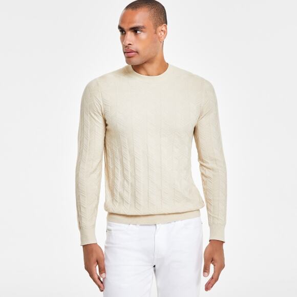 Alfani Men's Beige Knit Gem Textured Chevron Pullover Crewneck Sweater Size 3XL - Picture 1 of 4